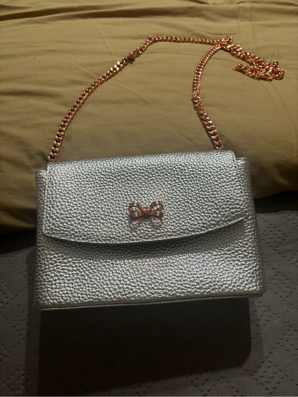 Ted Baker Metallic Silver Crossbody Bag with Rose Gold Chain